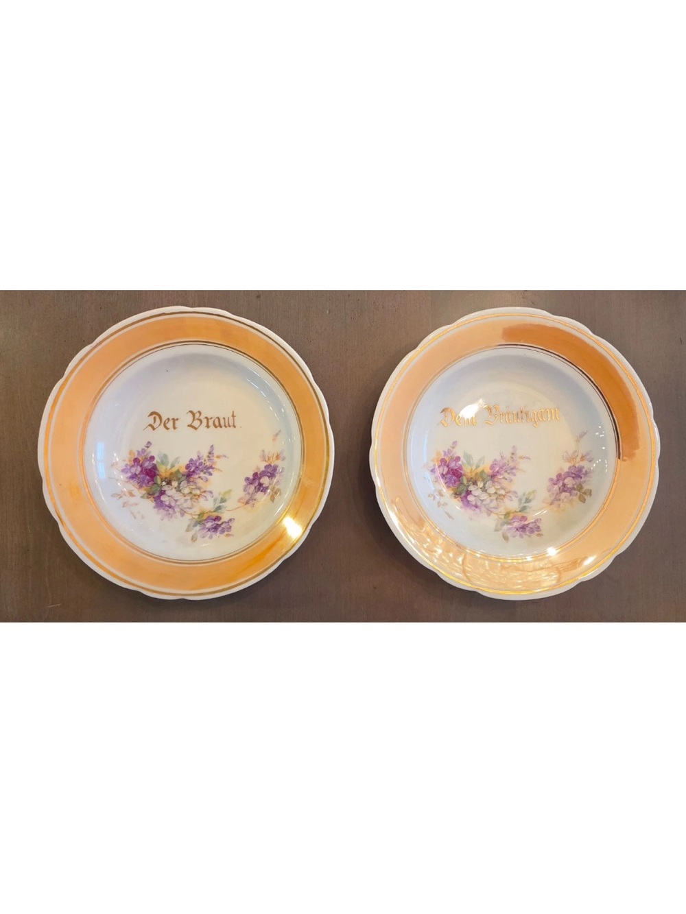 Set of Two  Antique Heinrich & Co. 22K GOLD Rimmed "Dem Brautigan & Der Braut”